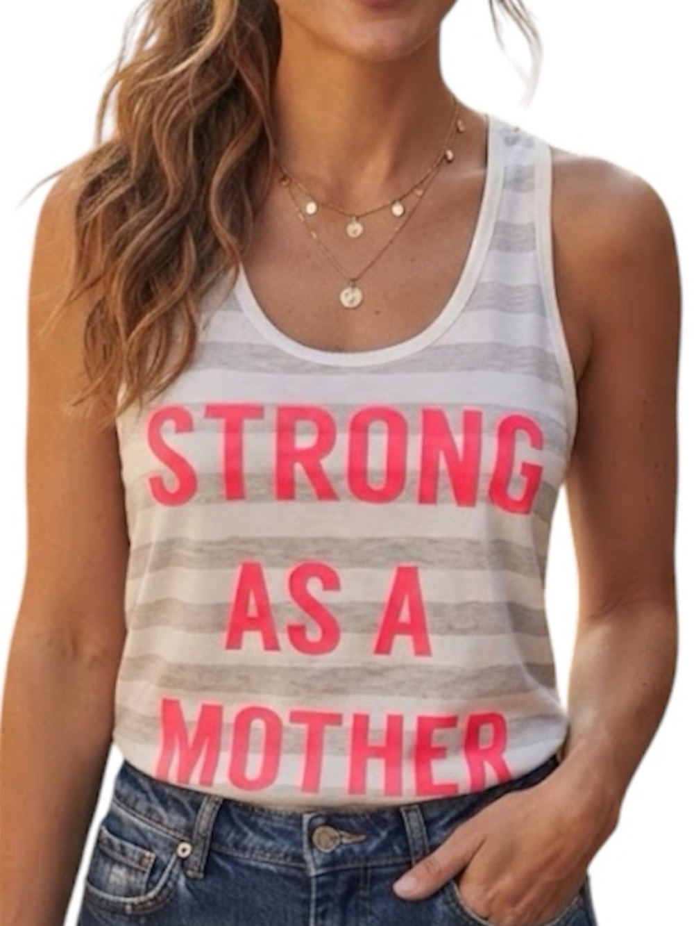 STRONG AS A MOTHER Stripe Racerback Tank Preppy Medium
